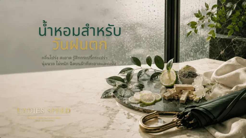 น้ำหอมสำหรับวันฝนตก กลิ่นโปร่ง สะอาด รู้สึกกระปรี้กระเปร่า นุ่มนวล ไม่หนัก ฉีดบนผิวที่สะอาดและแห้ง โดย Ladies Speed